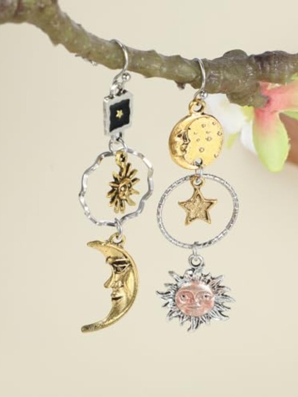 Mabor‎ Sun and Moon Star Dangle Ears Vintage Statement Ears Bronze Gothic